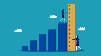 Business women measure business standards. Measuring growth efficiency. success assessment vector