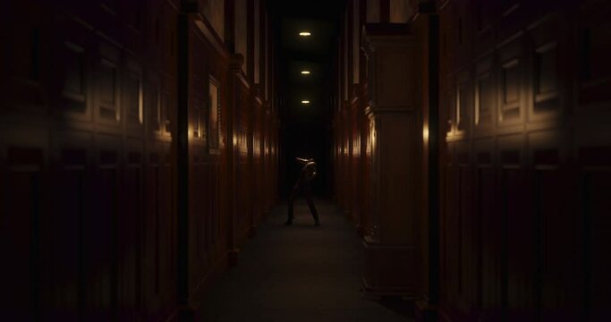 Animation of human like monster in dark tunnel being stunned