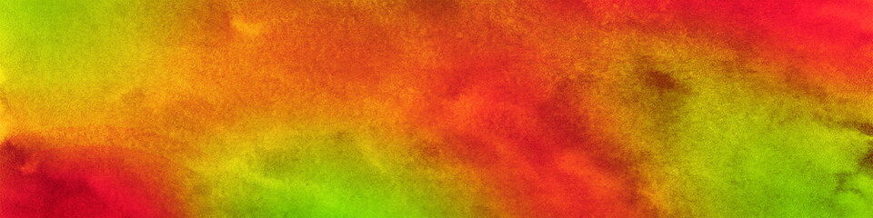 Red orange yellow green abstract watercolor. Colorful art background with space for design. Web banner. Wide. Panoramic. Bright, explosion, splash, fiery.