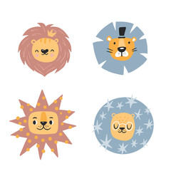 Cute lions with floral. Modern vector illustration