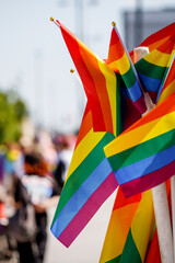 Background of many rainbow LGBT flags.