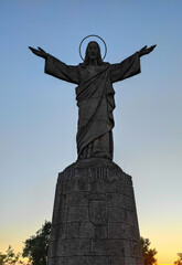 Pacos de Ferreira, Portugal, June 3, 2021: The big statue of Christ the King ("Cristo Rei"), from 1961 at Pilar Mountain in Pa&ccedil;os de Ferreira, Portugal.