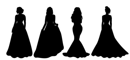 bride, princess silhouette, isolated, vector