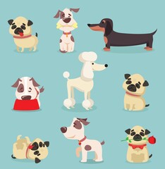 Vector illustration set of cute and funny cartoon little dogs-pupies.