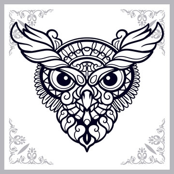 beautiful owl bird zentangle arts. isolated on white background