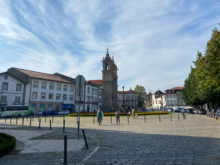 Braga, Portugal, October 9, 2021: The Church of Santa Cruz, located in Carlos Amarante Square, is the first great landmark of the so-called Baroque of Braga and one of its highest expressions.