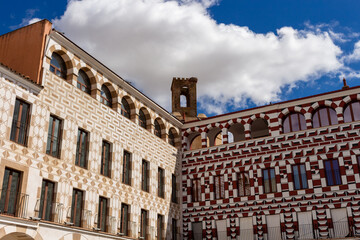 Badajoz, Spain, September 10, 2021: The High Square (Plaza Alta) in Badajoz, was for centuries the center of the city since it exceeded the limits of the Muslim citadel. - obrazy, fototapety, plakaty