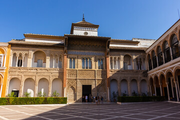 Sevilla, Spain, September 11, 2021: The Royal Palace of Seville (Real Alcazar). Mudejar Palace of...