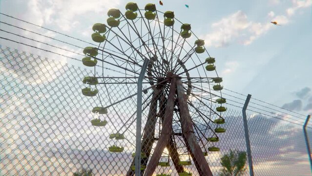 The Abandoned Ferris Wheel And Fences, Retro Tv Transitions, Animation.Full HD 1920&times;1080. 11 Second Long.Transparent Alpha Video.