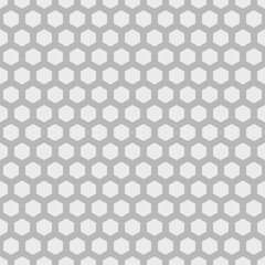Repeated white polygons on grey background. Honeycomb wallpaper. Seamless surface pattern design with regular hexagons. Grill motif. Digital paper for page fills, web designing, textile print. Vector