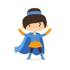 Vector illustrations of boy and girl children superheroes in funny comics costume