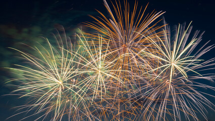 Fireworks light up the sky with dazzling display. Abstract colored firework background with free...