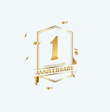 1 Year Anniversary Celebration. Anniversary Logo With Ring And Elegance Golden Color Isolated On White Background.