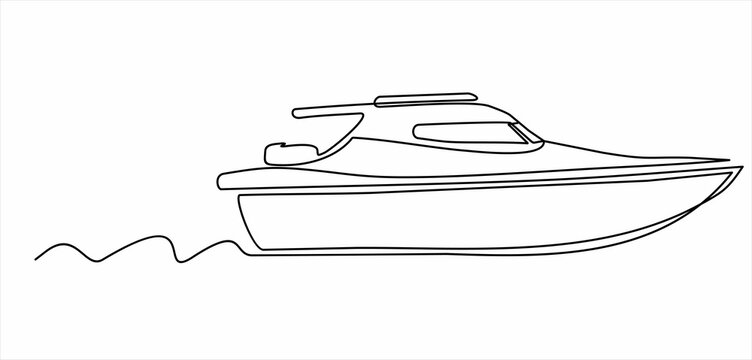 One continuous single line of yacht, boat isolated on white background.