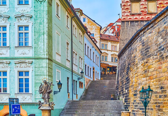 St John Nepomuk statue at Radnicke Stairs, Hradcany, Prague, Czech Republic