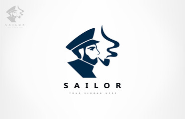 Sailor captain in a peaked cap smoking a pipe logo vector