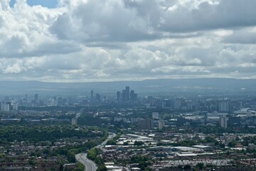 Obraz premium Aerial view of the city and surrounding area. Taken from a helicopter. Manchester England. 