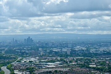 Obraz premium Aerial view of the city and surrounding area. Taken from a helicopter. Manchester England. 