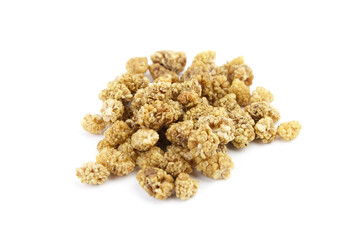 Mulberry dry berries morus alba isolated on white
