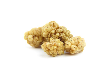 Dried mulberry isolated on white background. Dry sweet berries morus alba