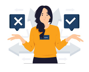 Decision between right or left, yes or no, Business decisions, ethical dilemma, choose, choice, undecided, and feeling confused concept illustration