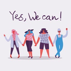 International Women s Day. Women in leadership, woman empowerment, gender equality concepts. Crowd of women of diverse age, races and occupation.