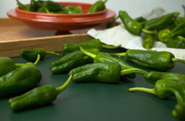 Padron peppers. Species of green and small peppers typical of Galicia (Spain)