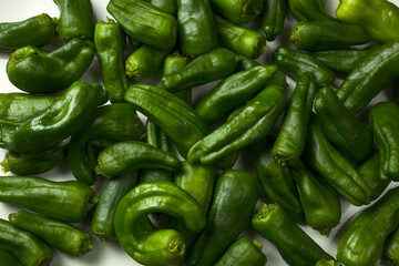 Fototapeta na wymiar Padron peppers. Species of green and small peppers typical of Galicia (Spain)