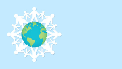 World Population day on July 11th seeks to raise awareness of global population issues. Group of diverse people holding hands. Globe with paper cut people. Vector background with place for you text. 