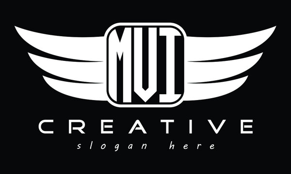 MVI three Letter Wings Flying Initial wing symbol minimalist creative concept flag icon professional logo design Vector template with abstract black and white tattoo