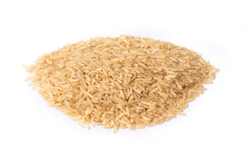 Raw brown whole rice isolated over white background
