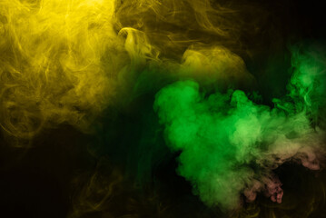 Yellow and pink steam on a black background.