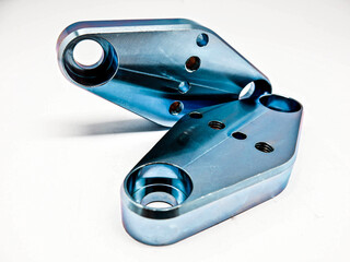 Steel, stainless steel, aluminum, chrome-plated, silver-bronde, blue-mix, 2-piece, through-hole and threaded Arrange one perpendicular on a white background.