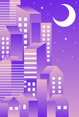 Fototapeta premium 背景素材_シンプルなビル街_グラデーション_夜空