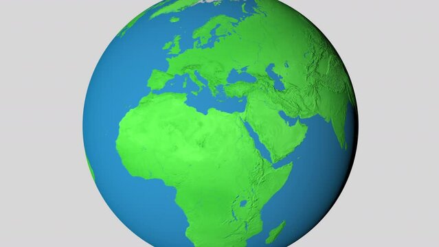 Seamless looping animation of the earth zooming in to the 3d map of Turkmenistan with the capital and the biggest cites in 4K resolution