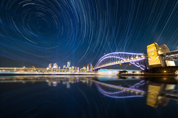 Star trails above Sydney Harbour Bridge
