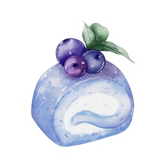 Blueberry Swiss Roll Cake Watercolor vector design