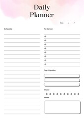Professional Daily Planner Template Sheet, Elegant Planner Template Sheet. Minimalist Planner Page Template.