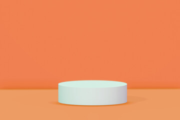 Podium minimal abstract background , 3D stage podium display product , stand to showcase products, isolated on orange background , illustration 3D Rendering