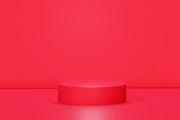 Podium minimal abstract background , 3D stage podium display product , stand to showcase products, isolated on red background , illustration 3D Rendering
