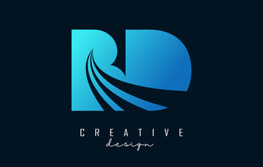 Creative blue letters BD b d logo with leading lines and road concept design. Letters with geometric design.