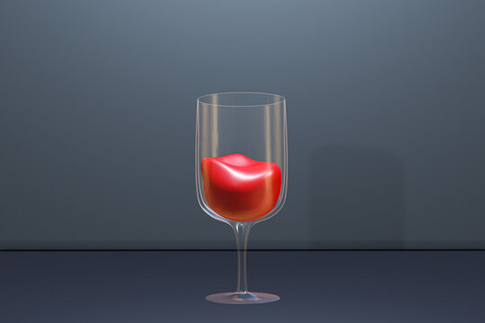 Red wine champagne glasses 3d render , isolated on beige color background , illustration 3D Rendering