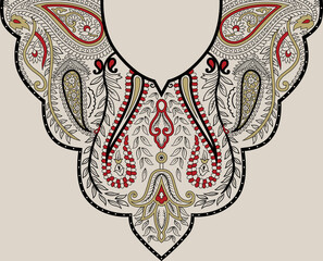 Neckline embroidery fashion . Neckline ornate floral paisley embroidery fashion design, pakistani ethnic style. Good design for print clothes or shirt. Raster version