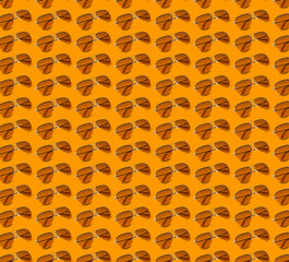 Many stylish sunglasses on orange background. Seamless pattern design