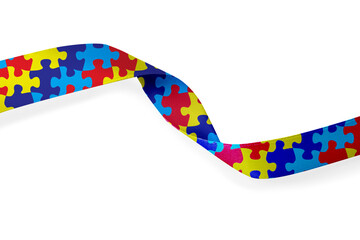 World Autism Awareness Day. Colorful puzzle ribbon on white background