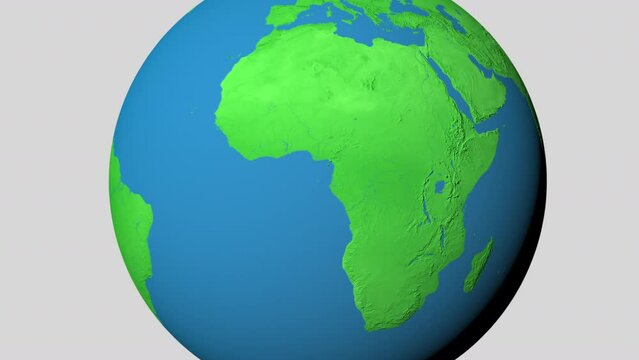 Seamless looping animation of the earth zooming in to the 3d map of Uganda with the capital and the biggest cites in 4K resolution