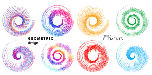 Set design element circle. Isolated bold vector colors golden ring from. Abstract glow wavy stripes of many glittering swirl created using Blend Tool. Vector illustration EPS10 for your presentation