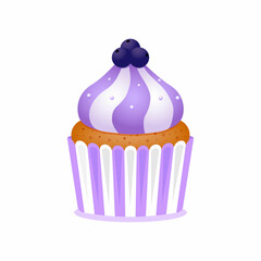 Blueberry cupcake. Color vector illustration. Isolated on white background.