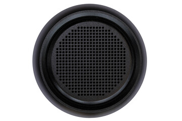 round black audio speaker top view isolated on white