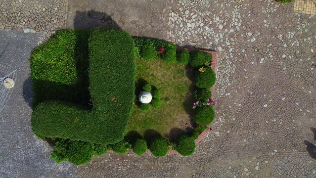Small accurate garden on a farm
Gorgeous aerial view flight bird's eye view drone footage
at Countryside village Hainichen in Europe Saxony Anhalt, summer. 4k Cinematic from above by Philipp Marnitz